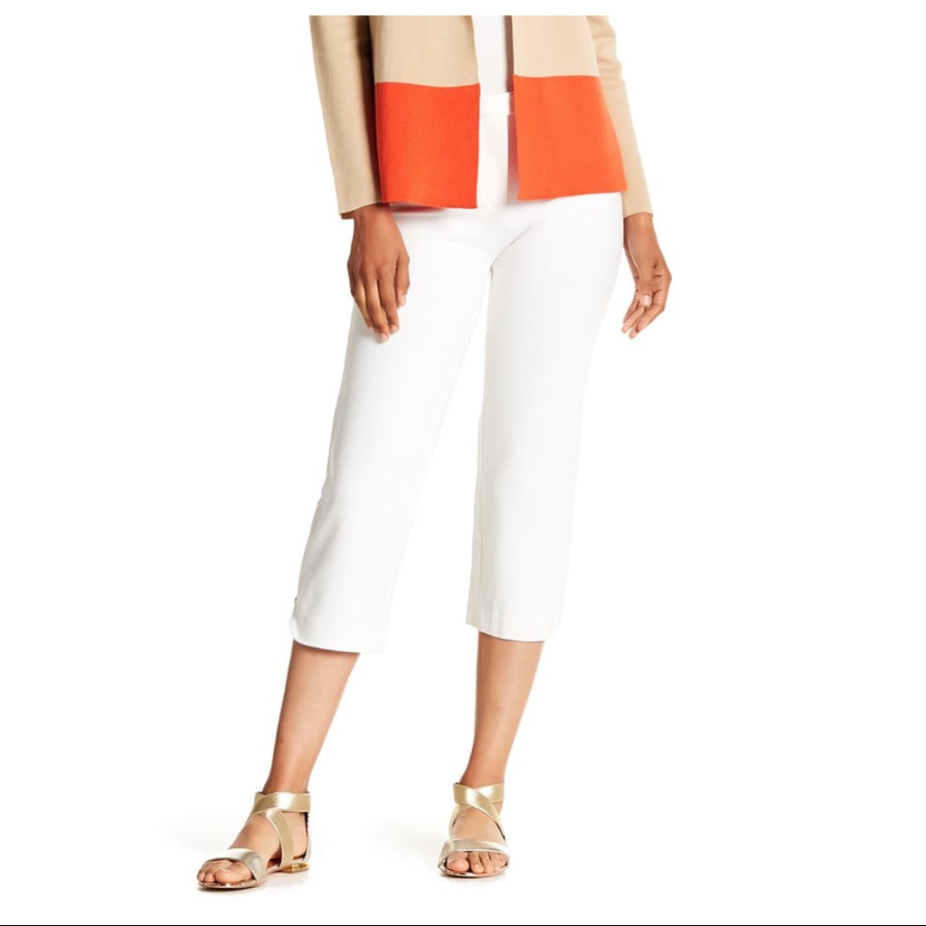New Joan Vass White Zipper Capri Pants